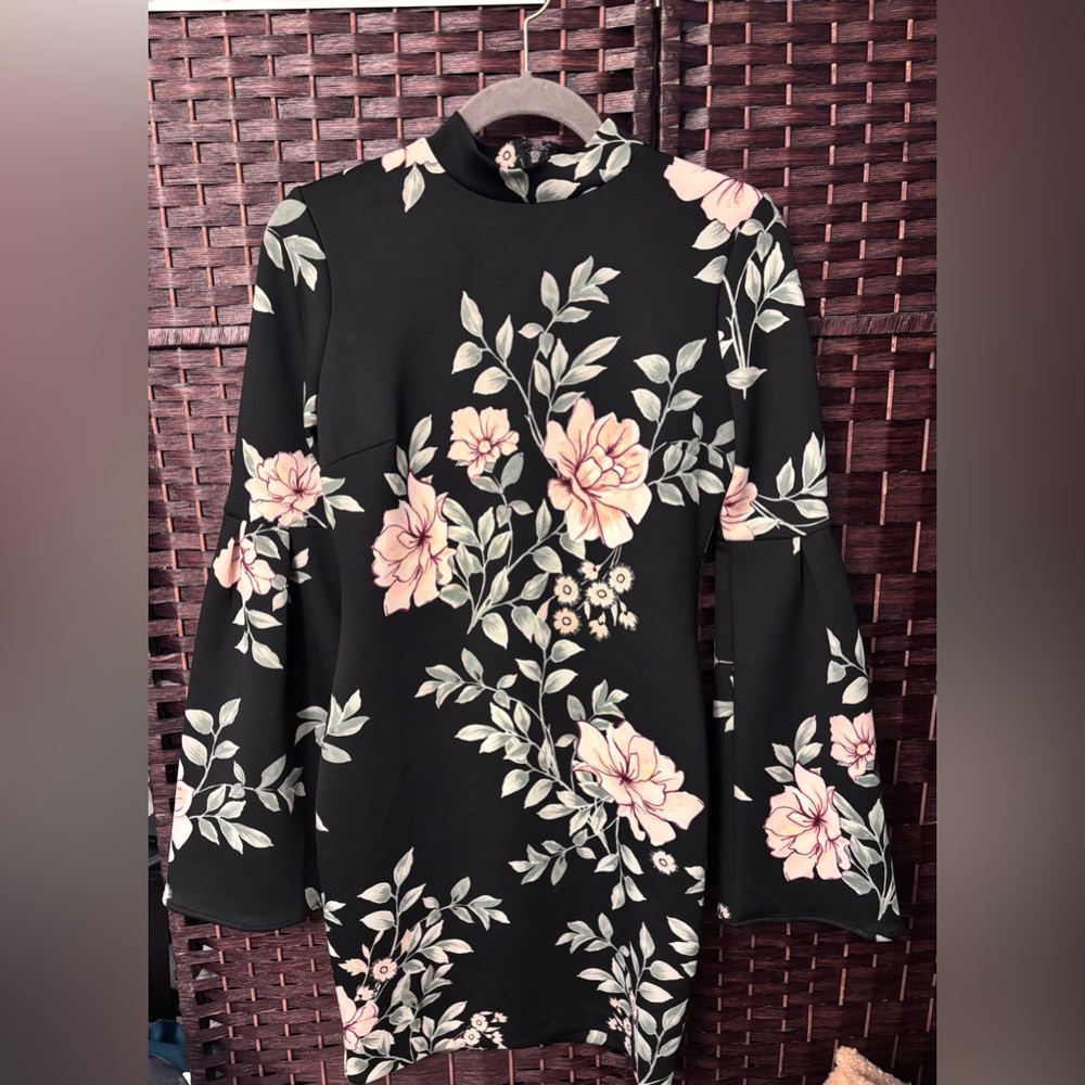 Guess Black and Pink Floral Long Sleeve Dress - Picture 2 of 8